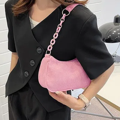 Fashnzfab Corduroy Shoulder Bag In Pink