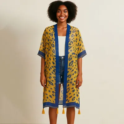 Truedames Sheer Leopard Print Tassel Detail Open Front Long Kimono Poncho In Animal Print