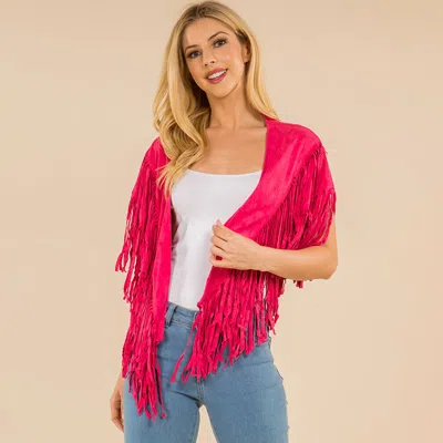 Truedames Faux Suede Open Front Western Tassel Shawl Poncho In Red
