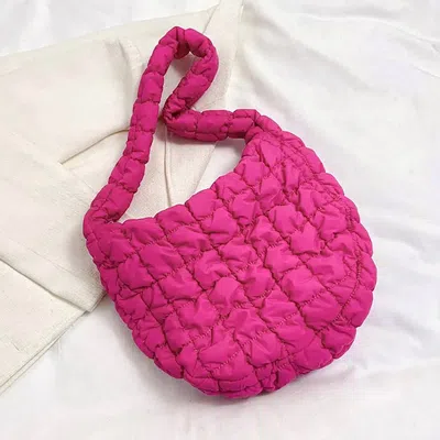 Fashnzfab Quilted Puffer Tote 13" X 9" Shoulder Bag Cloud Bag In Pink