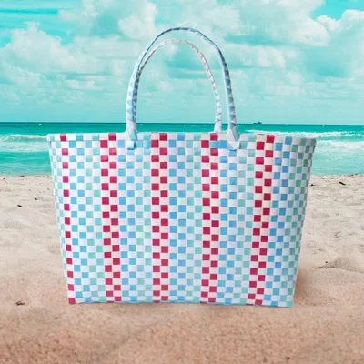 Fashnzfab Basket Weave Oversized Tote Bag / Shoulder Bag In Blue