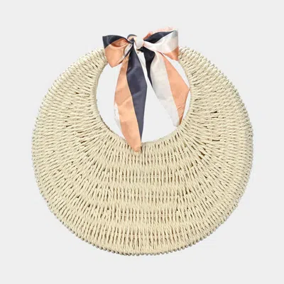 Fashnzfab Straw Round Ribbon Handle Tote Bag In White
