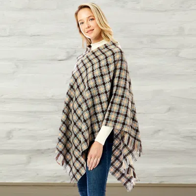 Truedames Plaid Check Pattern Ruana Poncho In Blue