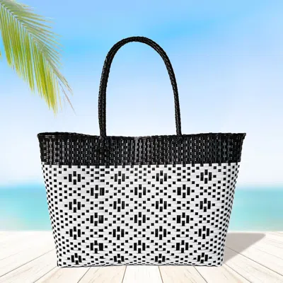 Fashnzfab Aztec Pattern Basket Weave Tote Bag / Shoulder Bag In Black