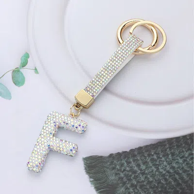 Fashnzfab Bling Studded Monogram Initial F Keychain In Silver