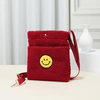 Fashnzfab Smile Pointed Sherpa Rectangle Crossbody Bag In White