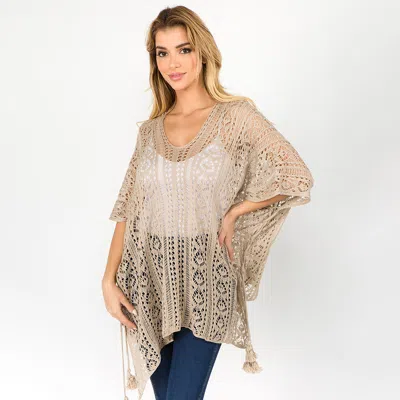 Truedames Boho Crochet Tassel Poncho Top In Multi
