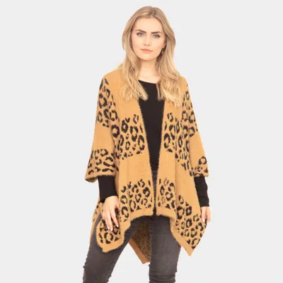 Truedames Leopard Patterned Soft Fuzzy Ruana Poncho In Brown