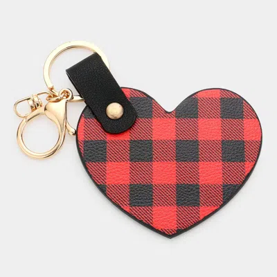 Fashnzfab Buffalo Check Patterned Faux Leather Heart Keychain In Red