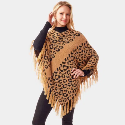 Truedames Leopard Patterned Soft Fuzzy Ruana Poncho In Brown