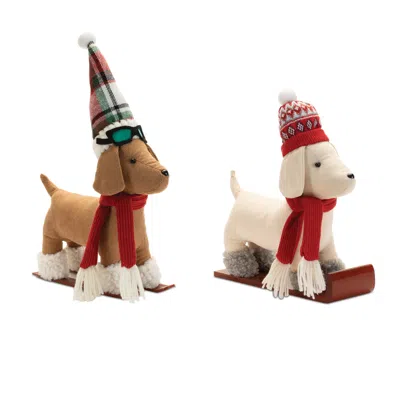 Hivvago Set Of Two Red White And Green Fabric Dog Figurine In Multi