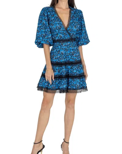 Akalia Elegant Antia Floral Dress With Embroidered Details And Lace Trim In Medium Blue