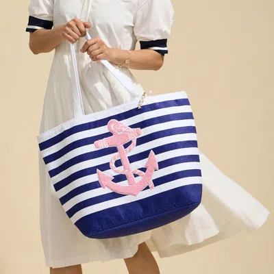 Fashnzfab Anchor Striped Tote Bag In Blue