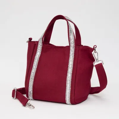 Fashnzfab Rhinestone Embellished Strap Accent Mini Canvas Tote Bag / Crossbody Bag In White