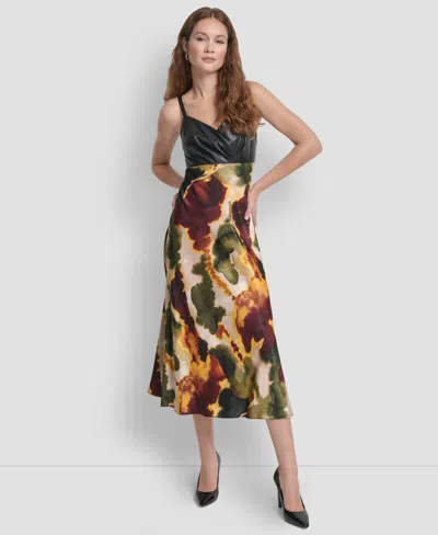 Dkny Women's Sleeveless Mix Media Printed Maxi Dress In Multi