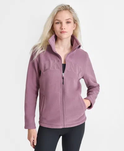 Dkny Women's Tech Fleece Full Zip Jacket With Varsity Twill Logo In Purple