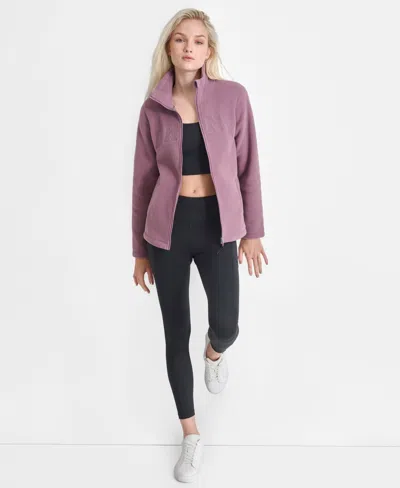 Dkny Women's Tech Fleece Full Zip Jacket With Varsity Twill Logo In Purple