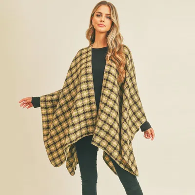 Truedames Plaid Check Pattern Ruana Poncho In Green