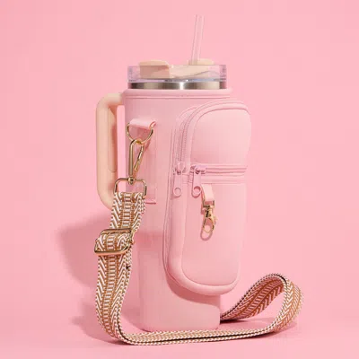 Fashnzfab Solid Tumbler Carrier Holder Chevron Pattern Strap Crossbody Bag In Multi