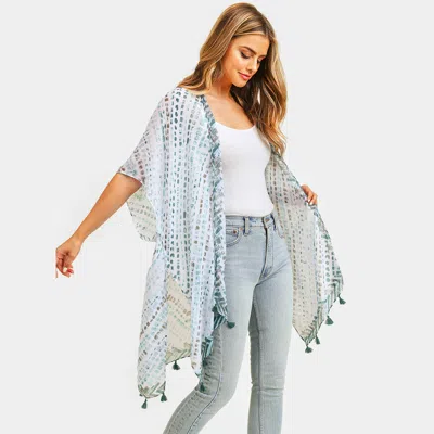 Truedames Multi Dash Pattern Tassel Cover Up Kimono Poncho In Multi