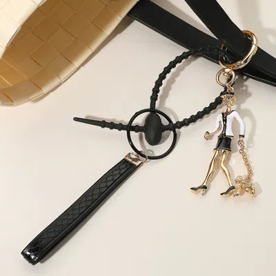 Fashnzfab Secret Box_enamel Lady With A Dog Bag Charm / Keychain In Gold