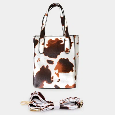 Fashnzfab Cow Patterned Rectangle Tote / Crossbody Bag In Brown