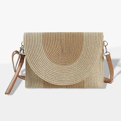 Fashnzfab Solid And Mixed Color Two Tone Straw Clutch / Crossbody Bag In Gray