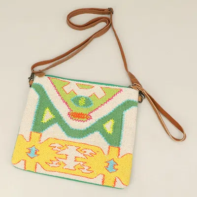 Fashnzfab Boho Geometric Pattern Embroidered Crossbody Bag / Clutch Bag In Green