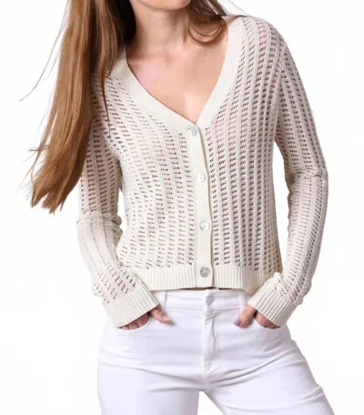 Minnie Rose Linen Cotton Blend Pointelle Cardigan In White In Neutral