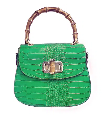 Charlie Leather Women's Katie Italian Leather & Bamboo Bag In Green In Green