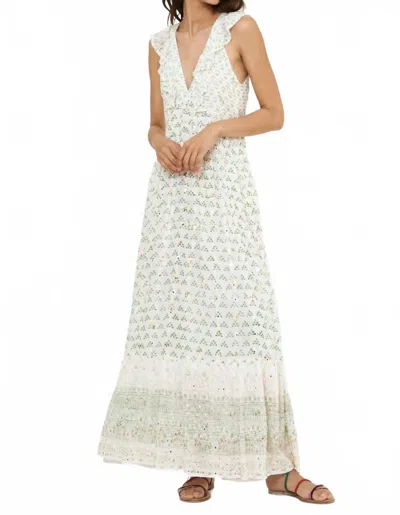 Oliphant Ruffle V-neck Maxi- Juniper Olive In White