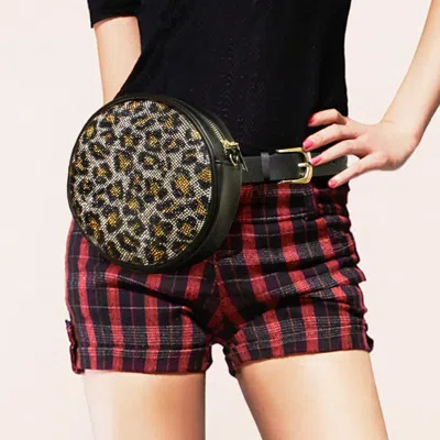 Fashnzfab Leopard Patterned Bling Round Fanny Pack / Belt / Crossbody Bag In Multi