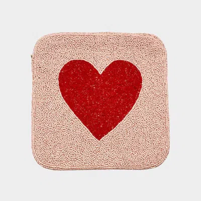 Fashnzfab Heart Accented Seed Beaded Square Crossbody Bag In Pink