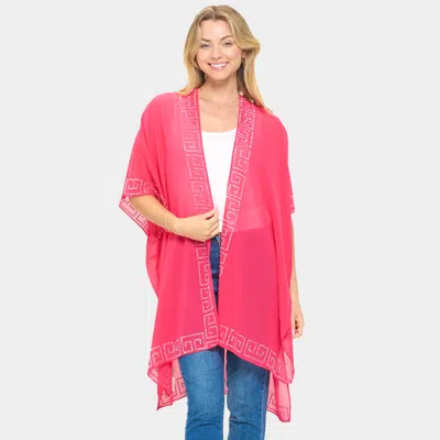 Truedames Bling Studded Geometric Pattern Pointed Kimono Poncho In Pink