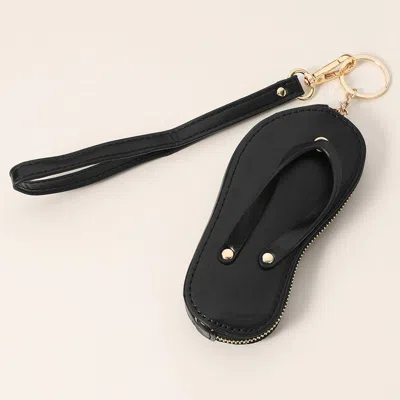 Fashnzfab Faux Leather Flip-flop Mini Wristlet Keychain / Bag Charm / Coin Purse In Black
