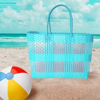 Fashnzfab Basketry Weave Tote Bag / Shoulder Bag In Blue