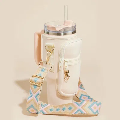Fashnzfab Solid Tumbler Carrier Holder Aztec Pattern Strap Crossbody Bag In Multi
