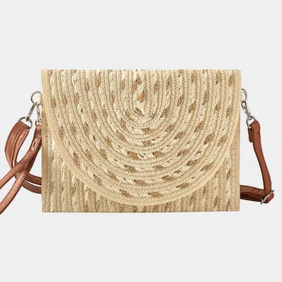 Fashnzfab Gold Threads Mixed Straw Clutch Bag / Crossbody Bag In Sand