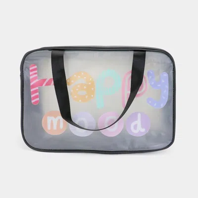 Fashnzfab Happy Mood Message Printed Translucent Mesh Divided Shoulder Bag / Tote Bag In Black