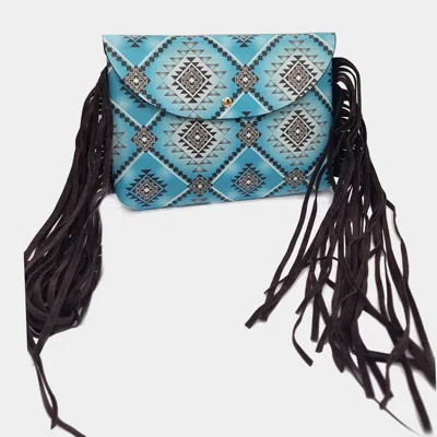 Fashnzfab Boho Patterned Faux Leather Suede Tassel Fanny Pack / Belt / Crossbody Bag In Blue