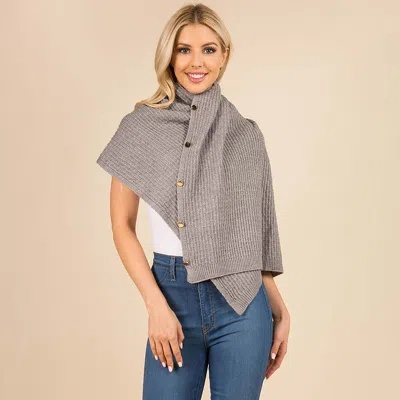 Truedames Convertible Button Up Waffle Knit Shawl Cape Poncho In Gray