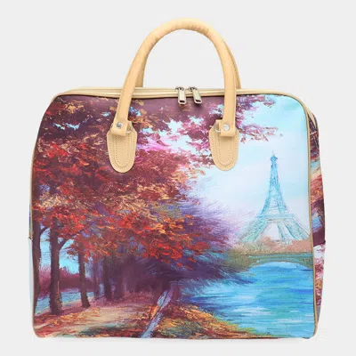 Fashnzfab Eiffel Tower Printed Carry On Top Handle Bag / Crossbody Bag In Multi