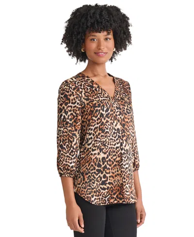 Jones New York Petite V-neck Blouse In Brown