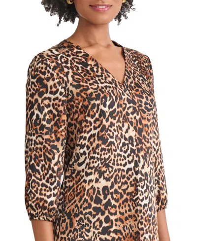 Jones New York Petite V-neck Blouse In Brown