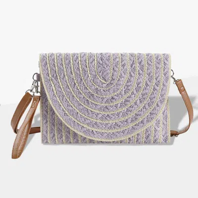Fashnzfab Color Striped Two Tone Straw Clutch / Crossbody Bag In Purple