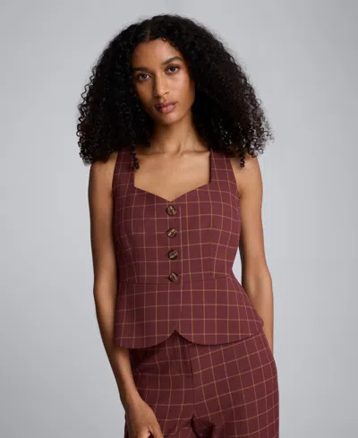 Kenneth Cole Plaid Peplum Vest In Brown