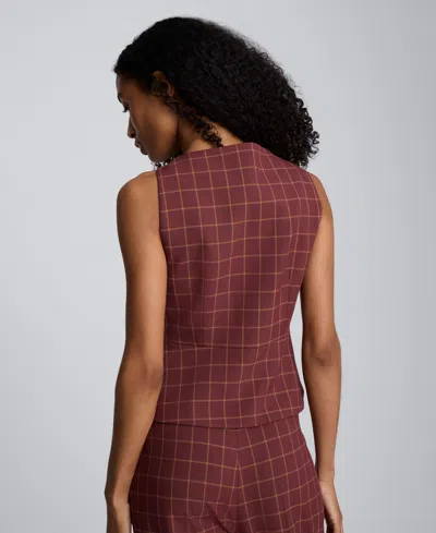 Kenneth Cole Plaid Peplum Vest In Brown