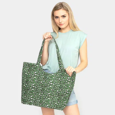 Fashnzfab Leopard Print Jute Tote Bag In Green