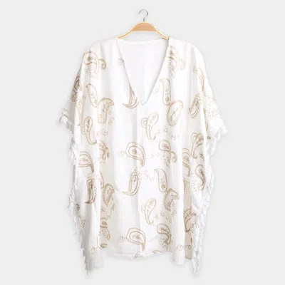 Truedames Boho Embroidered Poncho Dress In Neutral