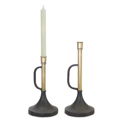 Hivvago Metal Trumpet Taper Candle Holder (set Of 2) In Multi